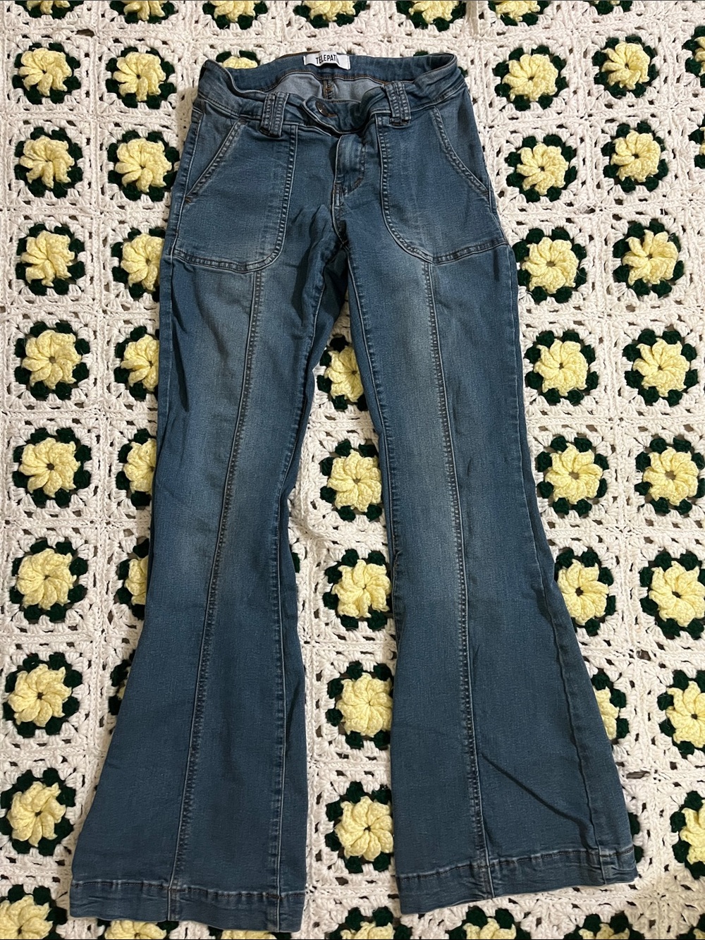 Dark Blue Flare Jeans with Front Seam Detailing